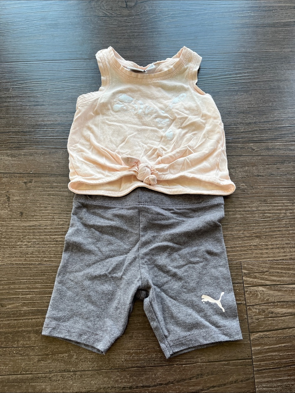 Puma Light Pink Knot Tank with Gray Bike Shorts Size 12 Month